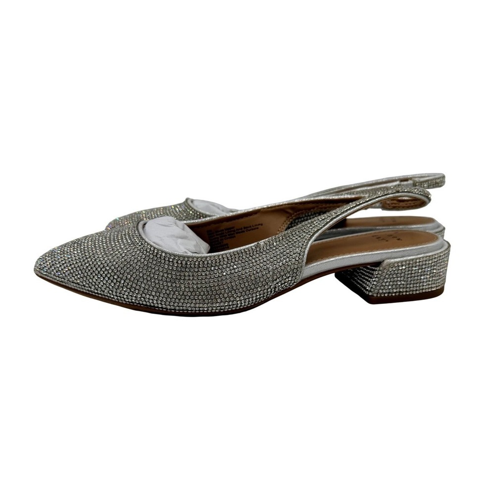 A New Day Shoes Womens Size 6.5 Silver Rhinestone Slingback Heels Dressy